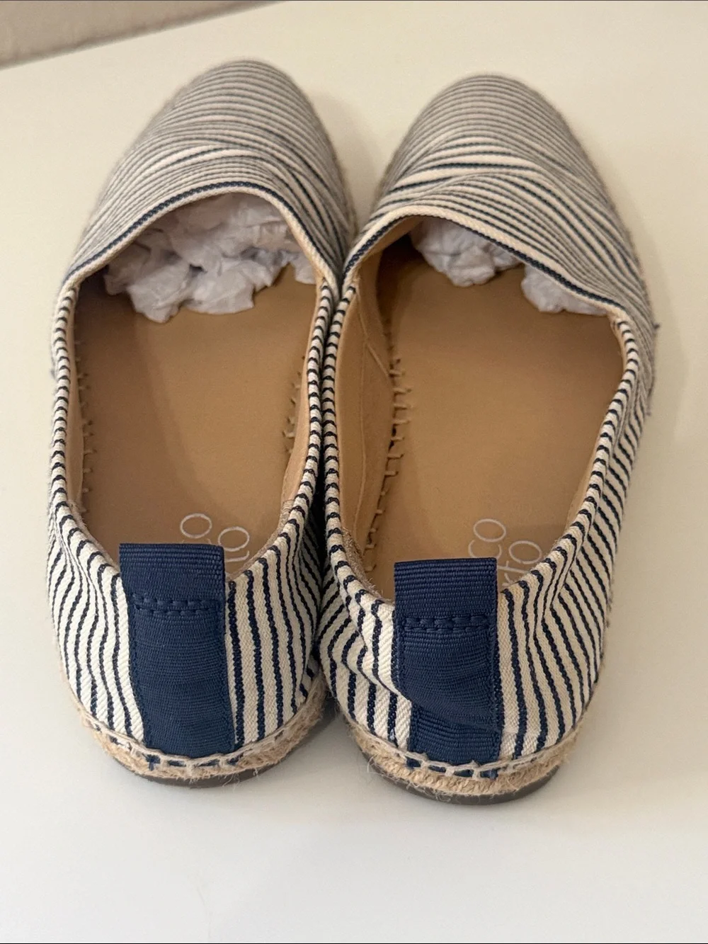 Franco Sarto Dobby Navy Striped Espadrille Slip-On Shoes 6 US 36 EUR Like New!